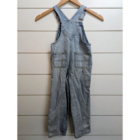 Toddler Workwear Utility Overall Structured Denim Light Acid Wash Unisex 4T - Picture 2 of 2